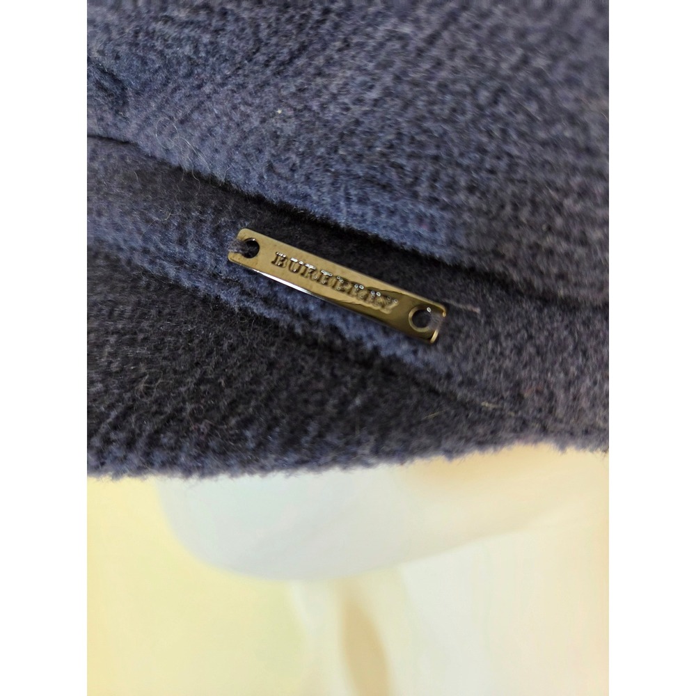 Burberry Navy Blue 100% Wool Newsboy Baker Boy Cap Hat Women Size M Logo Plaque - Picture 4 of 9